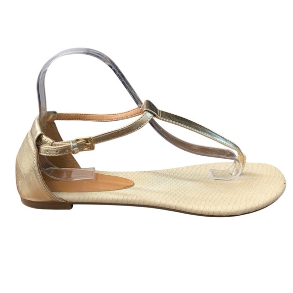 Jess T-Strap Sandals Womens 9 Gold Brown Tan Beach Vacation Minimalist Boho Flat - Picture 1 of 9
